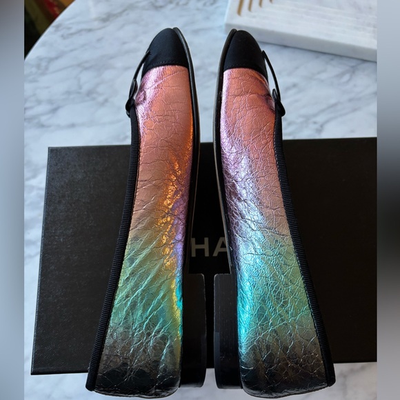 Chanel METIERS D’art 2020 Metallic Rainbow Calfskin Ballet Flats, size EU 36.5 - Picture 6 of 10